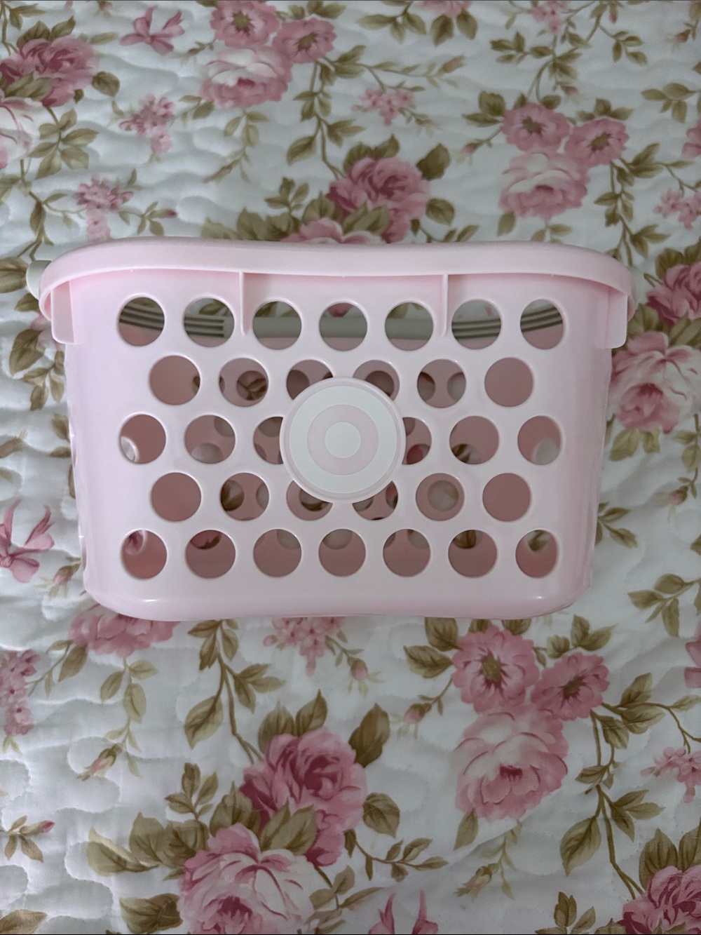 Pink Target Basket with Handle - Compact Home Organizer